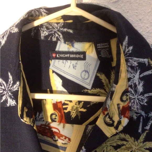 Authentic Knightsbridge Retro Cars Art Men’s Dark Blue Dress Shirt size 18 - Picture 2 of 3